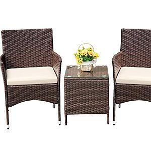 Devoko Patio Porch Furniture Sets 3 Pieces PE Rattan Wicker Chairs with Table Outdoor Garden Furniture Sets (Brown/Beige)