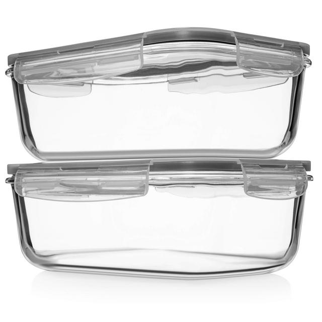 8 Cups/ 63 Oz 4 Piece (2 containers + 2 Lids) Large Glass Food Storage/ Baking Containers with Locking Lids . Ideal for Storing food, vegetables or fruits. BPA Free Leak Proof - Microwave, Oven Safe