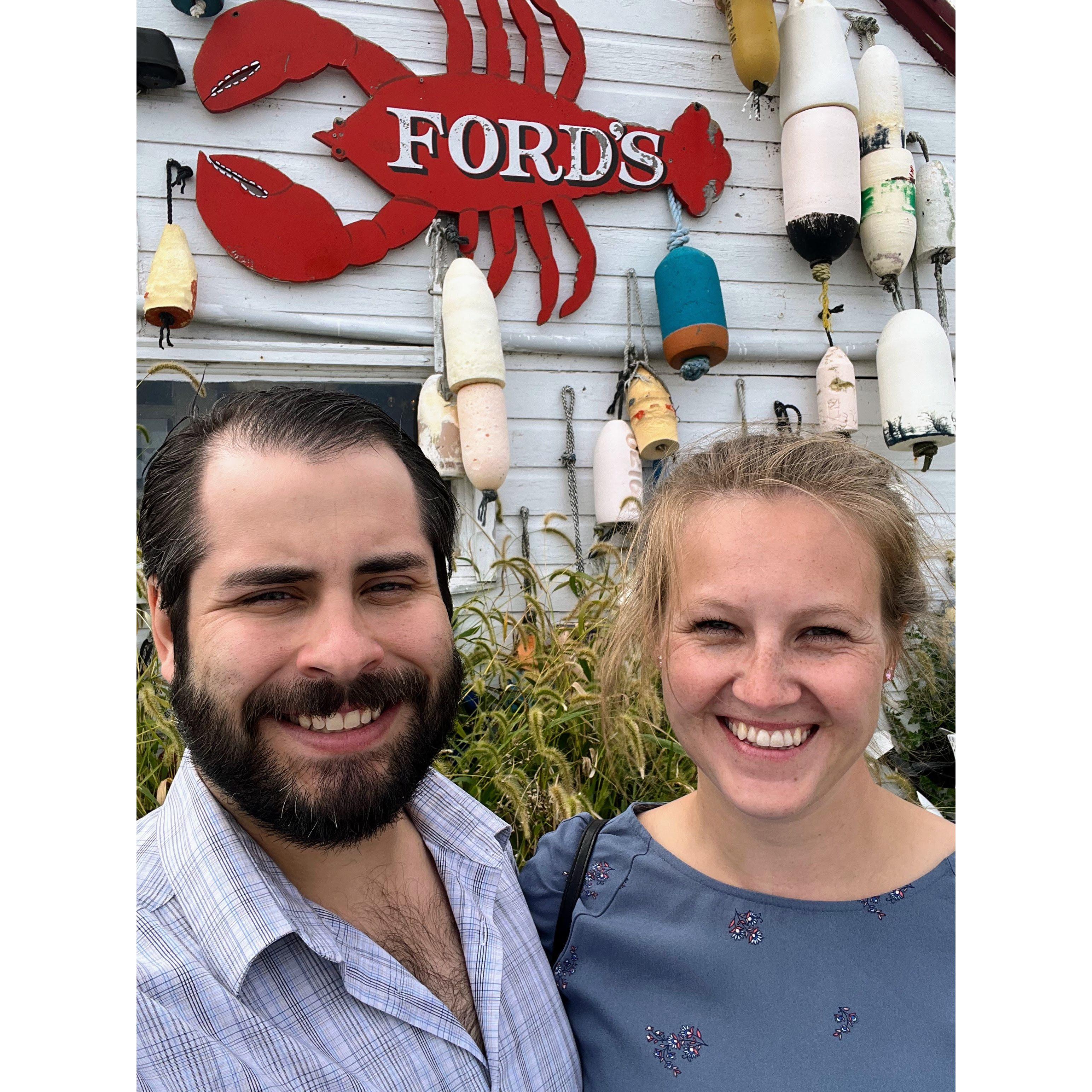 Enjoying lobster at Fords of Noank.