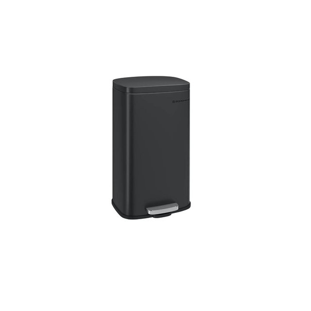 SONGMICS Trash Can with Lid, 8 Gallon Garbage Can, Stainless Steel Small Waste Bin with Step Pedal and Inner Bucket, Soft Close, Kitchen, Black