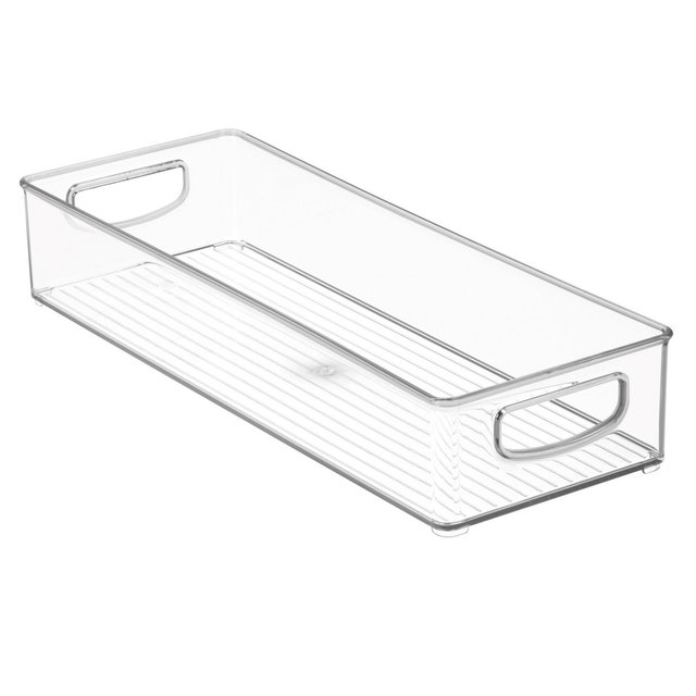 iDESIGN Kitchen Binz Plastic Stackable Organizer Tray with Handle Clear: Kitchen Cabinet Storage, 16"x6"x3", Spot Clean
