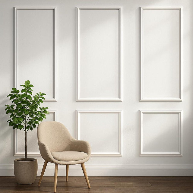 Nuvos AEON Peel and Stick Wall Molding Trim Kit – 6 Pre-Cut Paintable Frames for DIY Wainscoting and Accent Walls, Self-Adhesive Decorative Panels, White