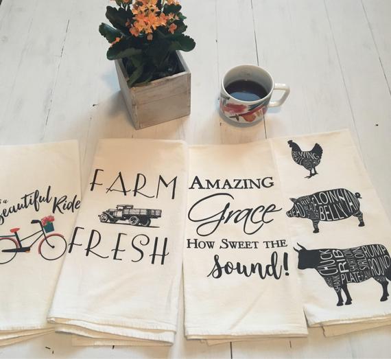 Flour Sack Towels. Farmhouse Decor. Tea Towel Flour Sack. Tea Towel. Kitchen Towels. Dish Towels. Farmhouse Kitchen. Christmas Gift Idea.