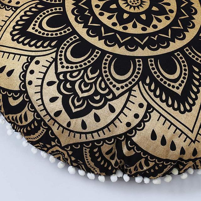 Black & Gold Mandala Floor Pillow Cover
