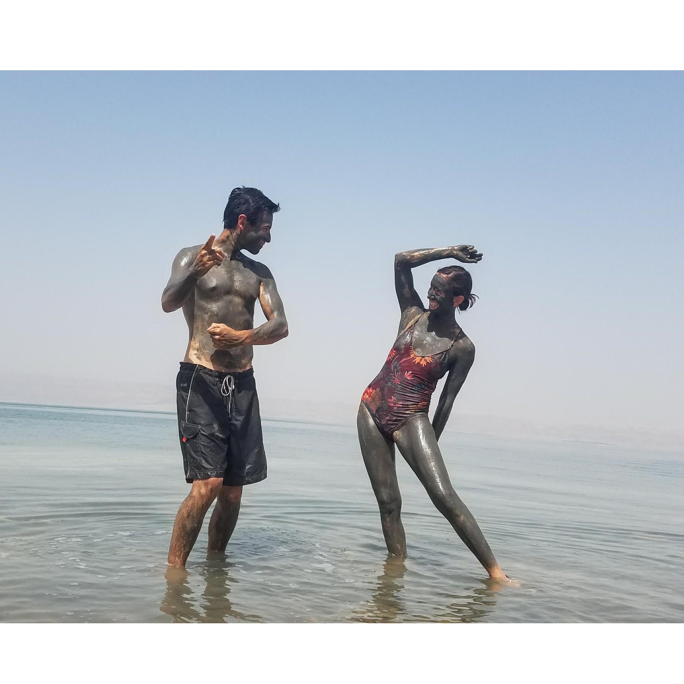 Enjoying a mud bath on the Jordanian side of the Dead Sea  |  May 2018