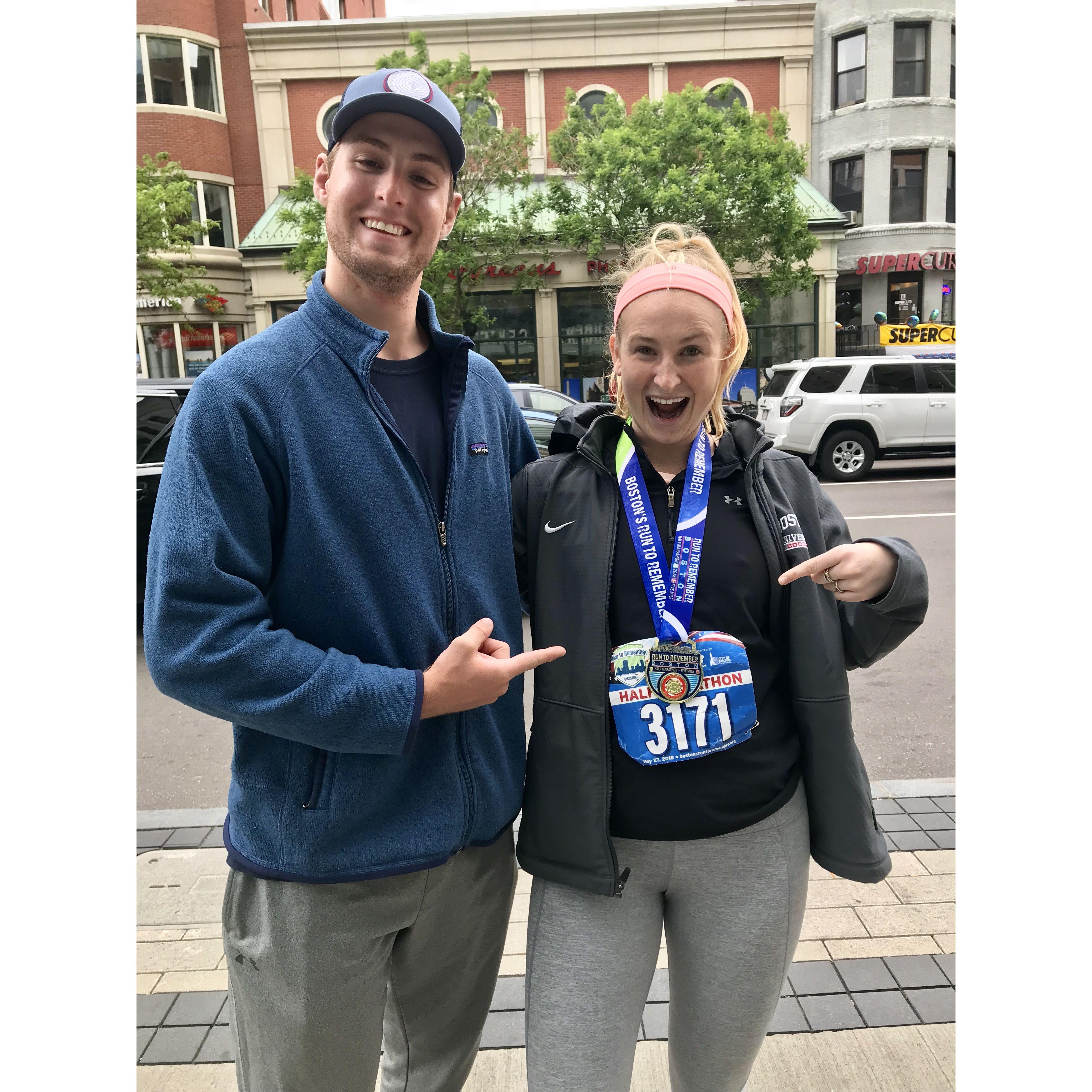 Brady came out to support Lauren run her first (and only) half marathon in Boston, MA in 2018.