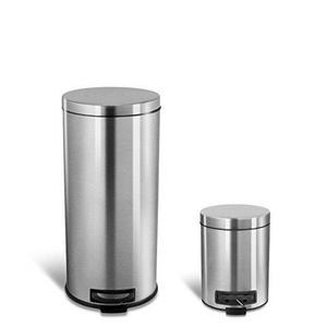 NINESTARS CB-SOT-30-15-1 Step-on Round Trash Can COMBO SET, 8 Gal. 30 L. & 1.3 Gal. 5 L., Stainless Steel