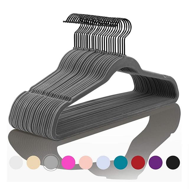 Premium Velvet Hangers (Pack of 50) Heavyduty - Non Slip - Velvet Suit Hangers Gray - Black Coated Hooks,Space Saving Clothes Hangers (Gray/Black)