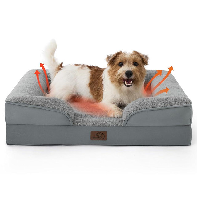 Bedsure Self Warming Orthopedic Dog Bed Medium Size Dogs - Washable Medium Dog Bed Waterproof, Comfort Pet Couch with Removable Cover, Pets Sofa with Nonskid Bottom, Grey, Non-Electric