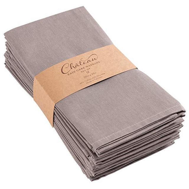 KAF Home Chateau Easy-Care Cloth Dinner Napkins (GRAY) - Set of 12 Oversized (20 x 20 inches) - Gray