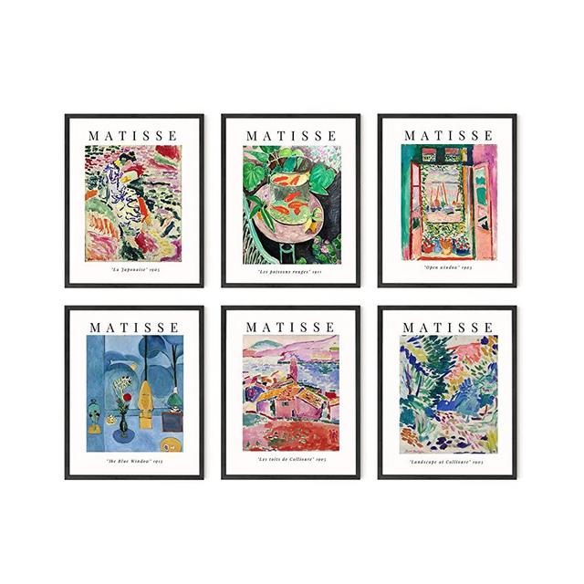 Haus and Hues Matisse Wall Art, Matisse Prints, Framed Matisse Poster Set, Framed Boho Wall Art, Vintage Posters and Prints Framed, Artist Posters, Aesthetic Posters (Black Framed, 11x14)