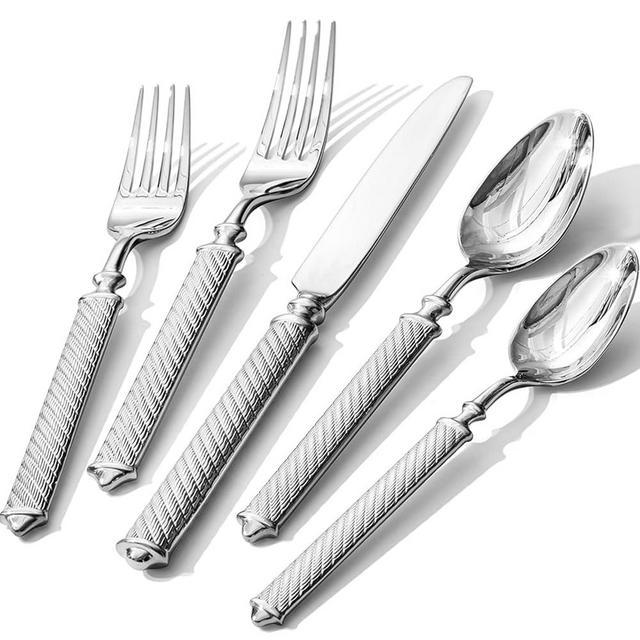 KINGSTONE Retro Rope-Pattern Silverware Set, 40-Piece Flatware Set Cutlery Set Forged with Handcrafted Texture Handles 18/10 Stainless Steel, Dishwasher Safe