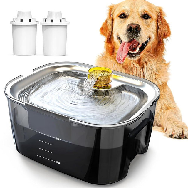2.6 Gallon Dog Water Fountain Dog Water Bowl Dispenser for Large Dog, lesotc 10L/338oz Stainless Steel Dog Water Dispenser Pet Water Drinking Fountain for Large Dogs & Multi Pets, Easy to Clean