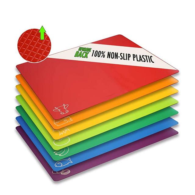 Cutting Board Mats Flexible Plastic Colored Mats With Food Icons, Fotouzy BPA-Free, Non-Porous, Upgrade 100% Non-Slip and Dishwasher Safe, Set of 7
