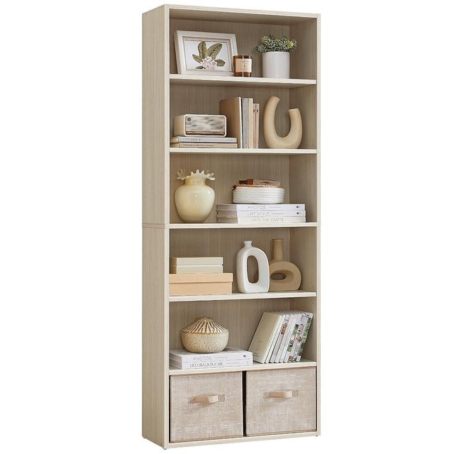 VASAGLE Custos Collection - Bookshelf, 6-Tier Bookcase, Book Shelf, Open Storage Shelf, 9.4 x 23.6 x 63.3 Inches, for Living Room, Home Office, Dinning Room, Natural Beige ULBC166L01