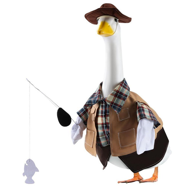 Fishing Porch Goose Outfits for 23 Inch Lawn Statue, Costume for Plastic/Cement Statue, Duck Sculpture Clothes for Yard Patio Party Decoration