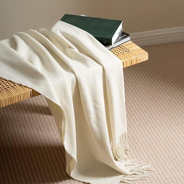 La Jolie Muse Throw Blanket for Couch Soft Lightweight - Faux Cashmere Melange Throw Blanket with Tassels, Cozy Warm Decorative Blankets for Bed Sofa Chair Living Room (Off-White, 50 x 60 inches)