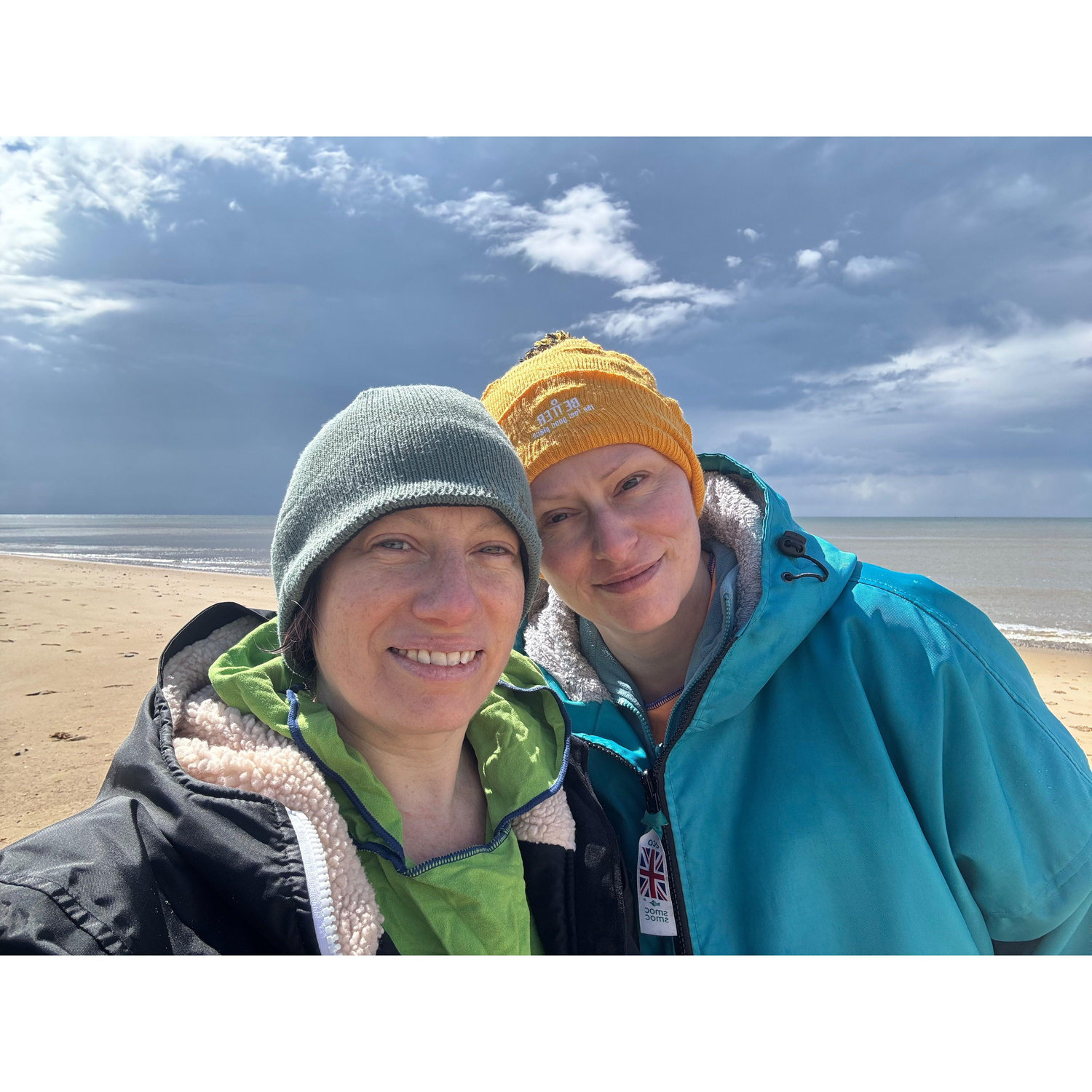 Before one of our many swims on Mundesley Beach.