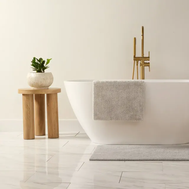 Reversible Solid Cotton Bath Mat,Thick Absorbent Luxury Bath Rug, Washable Spa-Inspired Large Hotel Bath Mat - Becky Cameron , Light Gray, 34" x 21"