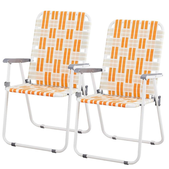 Vasitelan Patio Lawn Chairs Folding Chairs Set of 2, Webbed Folding Chair Outdoor Beach Chair Portable Camping Chair for Yard, Garden (Orange & White)