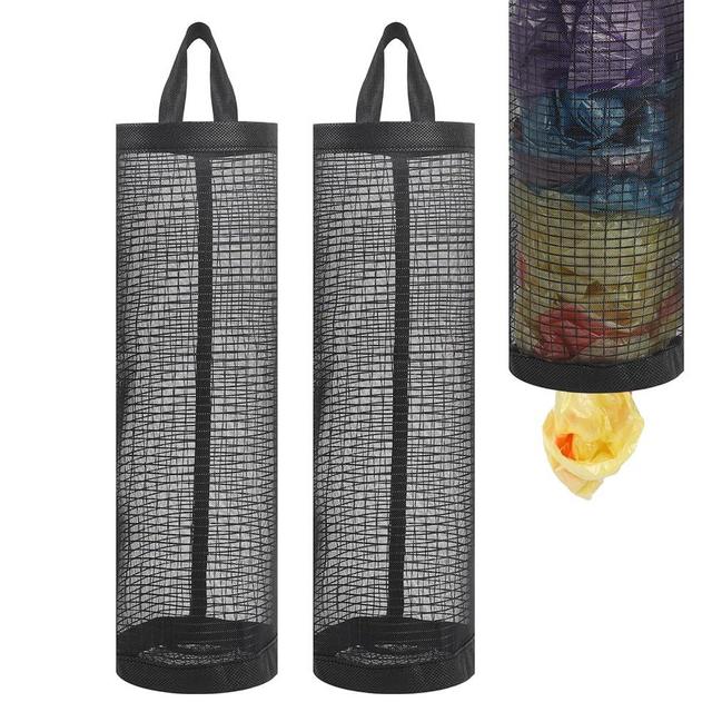 2Pack Plastic Bag Holder, Grocery Bag Holder for Plastic Bags Mesh Hanging Storage Dispenser Trash Bag Organizer Shopping Bag Holder for Plastic Bags