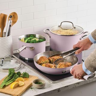 Color-Finished Stainless Steel 3-Ply Base 11-Piece Cookware Set