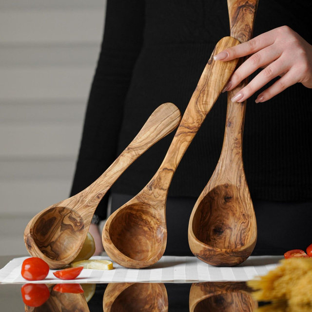 Chef’s Olive Wood Ladle – Premium Kitchen Tool with Beeswax Finish