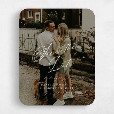 White Rounded Wedding Save the Date - Ingrid Photo