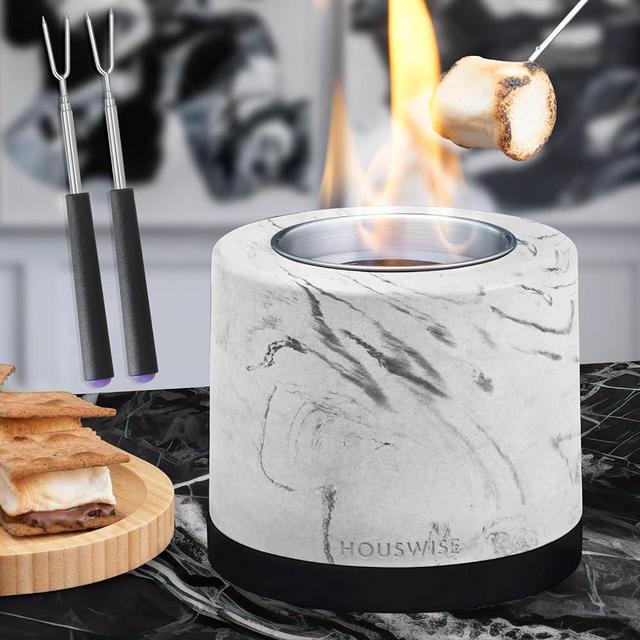 Houswise Tabletop Fire Pit Smores Maker Kit - Concrete Outdoor & Indoor Fire Pit Tabletop, Table Top Firepit, Small Portable Mini Indoor Fireplace