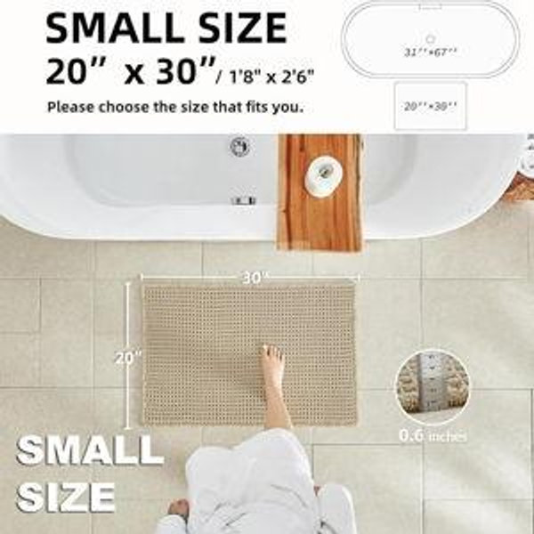 Pale Beige Bathroom Rug, Waffle Bath Mat Non Slip Washable Super Absorbent Quick Dry Boho Farmhouse Bathroom Decor, 30''x20'' / 1'8" x 2'6" Pale Beige
