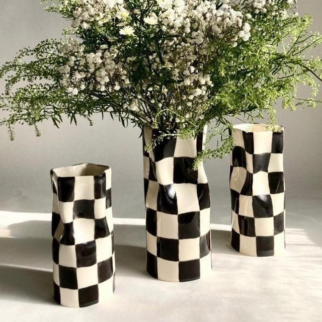 READY TO SHIP Ceramic Checkered Vase
