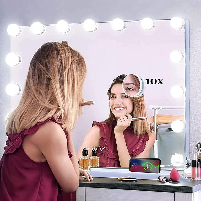 Kottova Vanity Mirror with Lights, Makeup Mirror Lighted Hollywood Mirror with 15 Dimmable LED Bulbs,3 Colors Modes,Metal Frame | Touch Control | Detachable 10X Spot Mirror,White