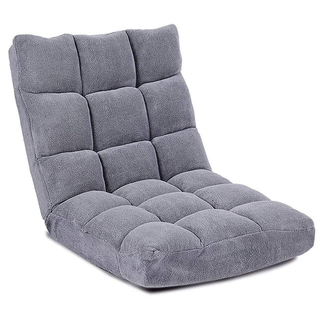 Giantex Floor Folding Gaming Sofa Chair Lounger Folding Adjustable 14-Position Sleeper Bed Couch Recliner (Gray)