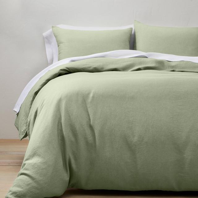 Full/Queen Linen Duvet & Sham Set Sage Green - Casaluna™