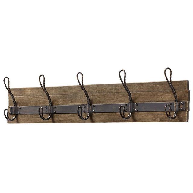 27 in. Rustic Pine and Distressed Brass Hook Rack