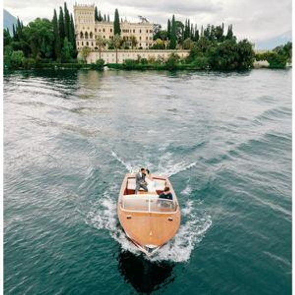 Pre-Wedding Couples Photoshoot on Classic Italian Riva Boat on Lake Garda