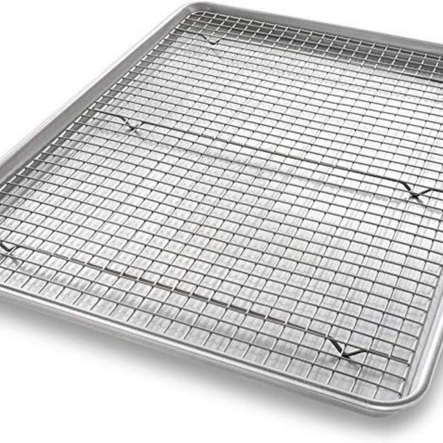 USA Pan 1607CR Bakeware Extra Large Sheet Baking Pan and Bakeable Nonstick Cooling Rack Set, XL, Metal