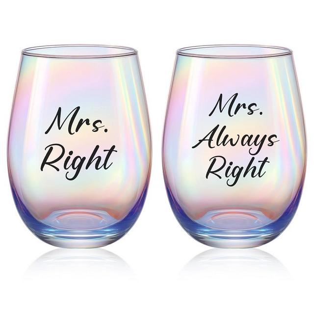 Maxdot Christmas Theme Gifts for Lesbian Mrs Right & Mrs Always Right Engraved Rainbow Wine Glasses 18.6oz for Lesbian Couple Wedding Gift Engagement Anniversary or Newlywed Gift