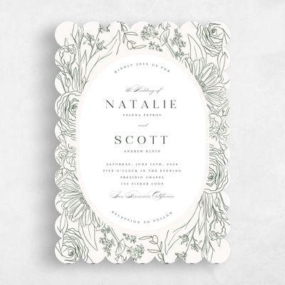 Green Scalloped Wedding Invitation - Corentine Portrait