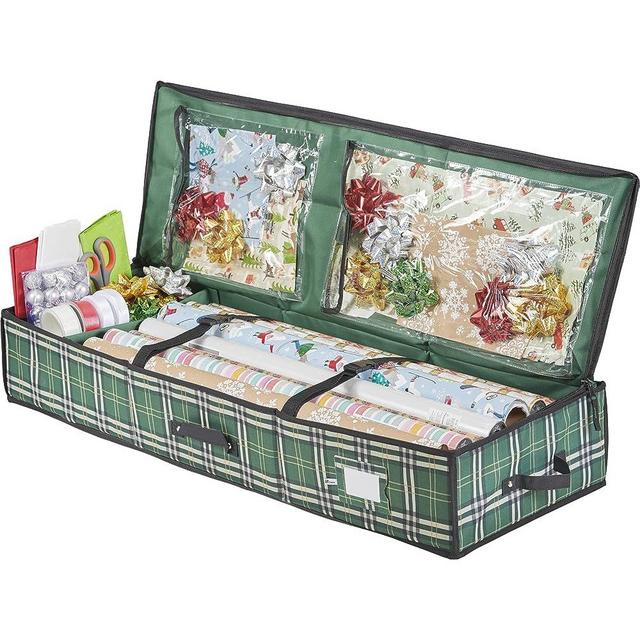 ZOBER Wrapping Paper Storage Containers - 40 Inch Gift Wrapping Organizer Storage W/Interior Pockets - Fits 20 Standard Rolls of Wrapping Paper, Bows, and Ribbons