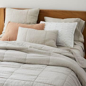 European Flax Linen Box Stitch Quilt & Shams - Color: Natural Flax (queen)