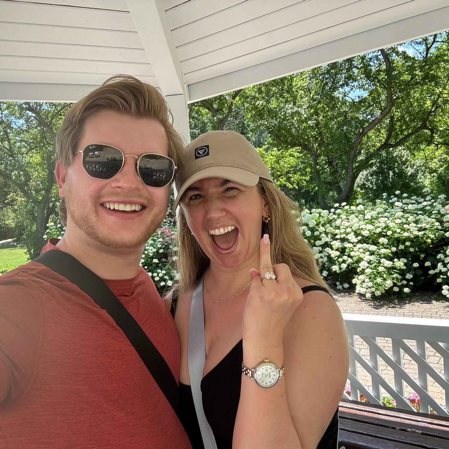 Our very first photo as fiancés! Can you spot the sparkle—on our faces or on my hand?