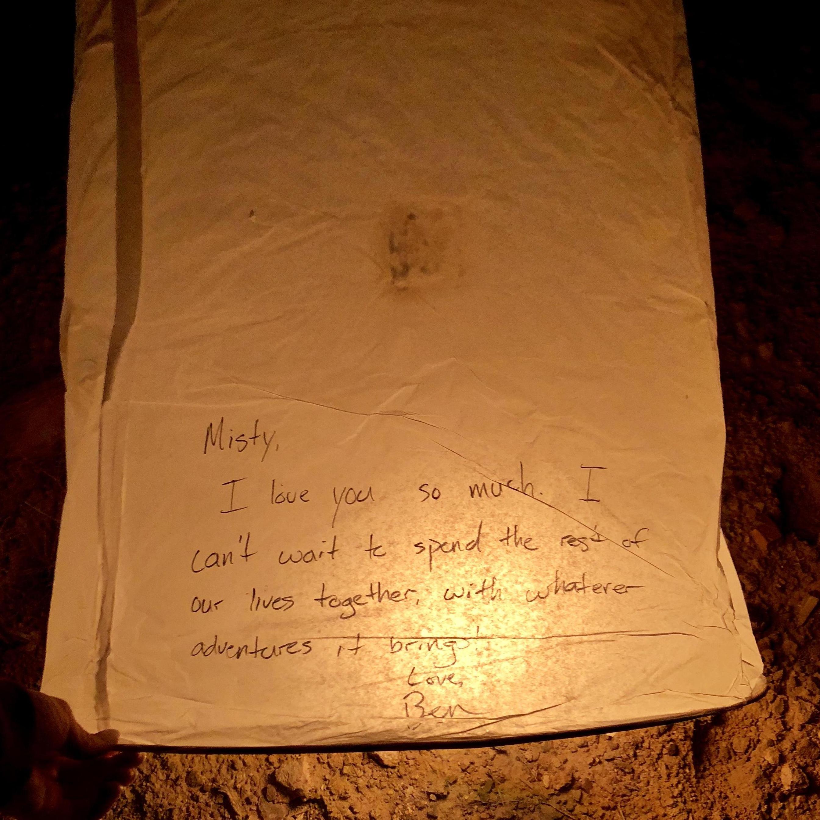 The lantern Ben prepared for the proposal!