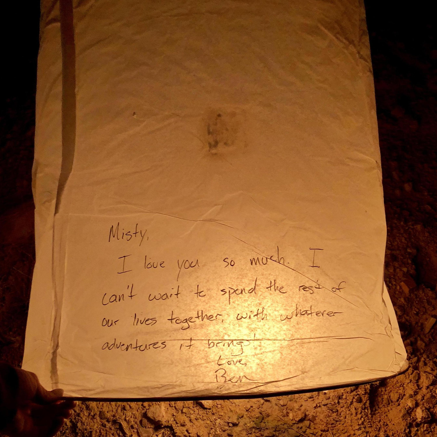 The lantern Ben prepared for the proposal!