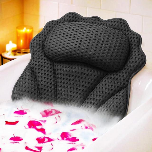 Bath Pillow RUVINCE Ergonomic Luxury Bathtub Pillow with Head,Neck, Shoulder and Back Support, 4D Bath Pillows for tub with 6 Powerful Suction Cups, Fits All Bathtub, Spa Tub, Hot Jacuzzi (Black)