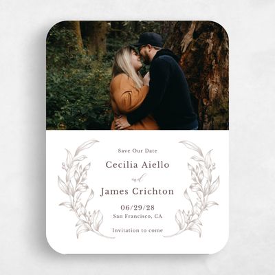 Beige Rounded Wedding Save the Date - Merriott Photo