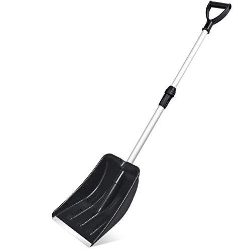 Micbox Snow Shovel with 46'' Adjustable Aluminum Handle 10.5'' Wide Blade Scoop Shovel, Digging Snow Removal Heavy Duty Snow Shovel Perfect for Car Driveway, Camping and Outdoor Emergency