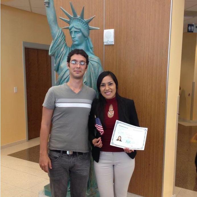 Always by each other's side: Gabe with Jheny when she swore allegiance and became a U.S. citizen!