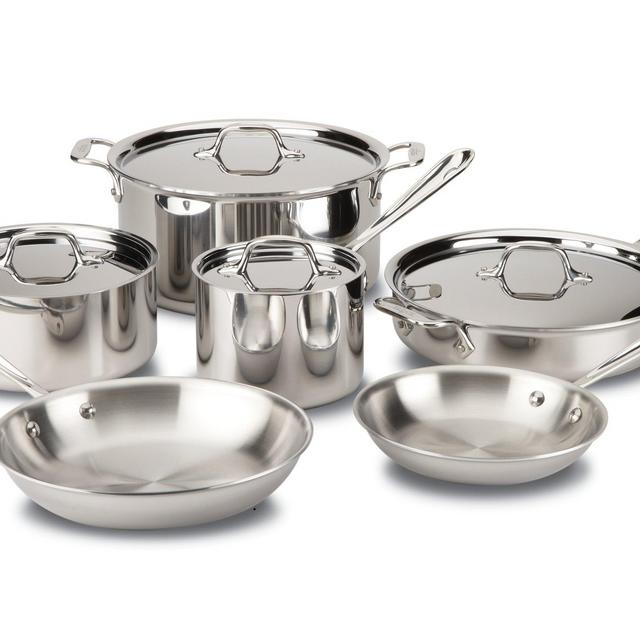 All-Clad 401488R Stainless Steel Tri-Ply Bonded Dishwasher Safe Cookware Set, 10-Piece, Silver