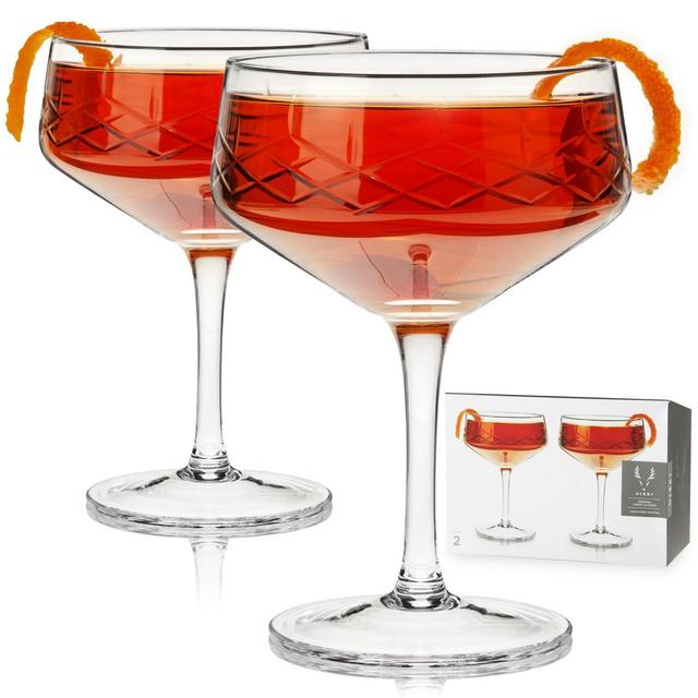 Viski Admiral Coupe Glasses Set of 2 - Crystal Coupe Cocktail Glasses, Stemmed Coupes - 7 Oz, Clear Finish